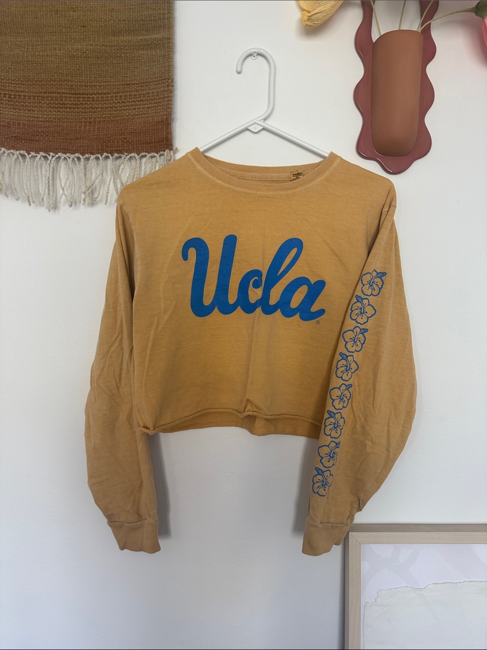 Blue 84 Mustard Cropped Long-Sleeve Tee with Blue UCLA Script